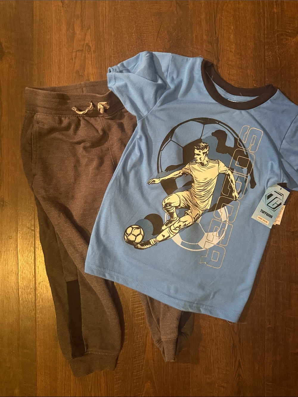 Garanimals Blue Soccer Graphic Top with Brown Joggers
